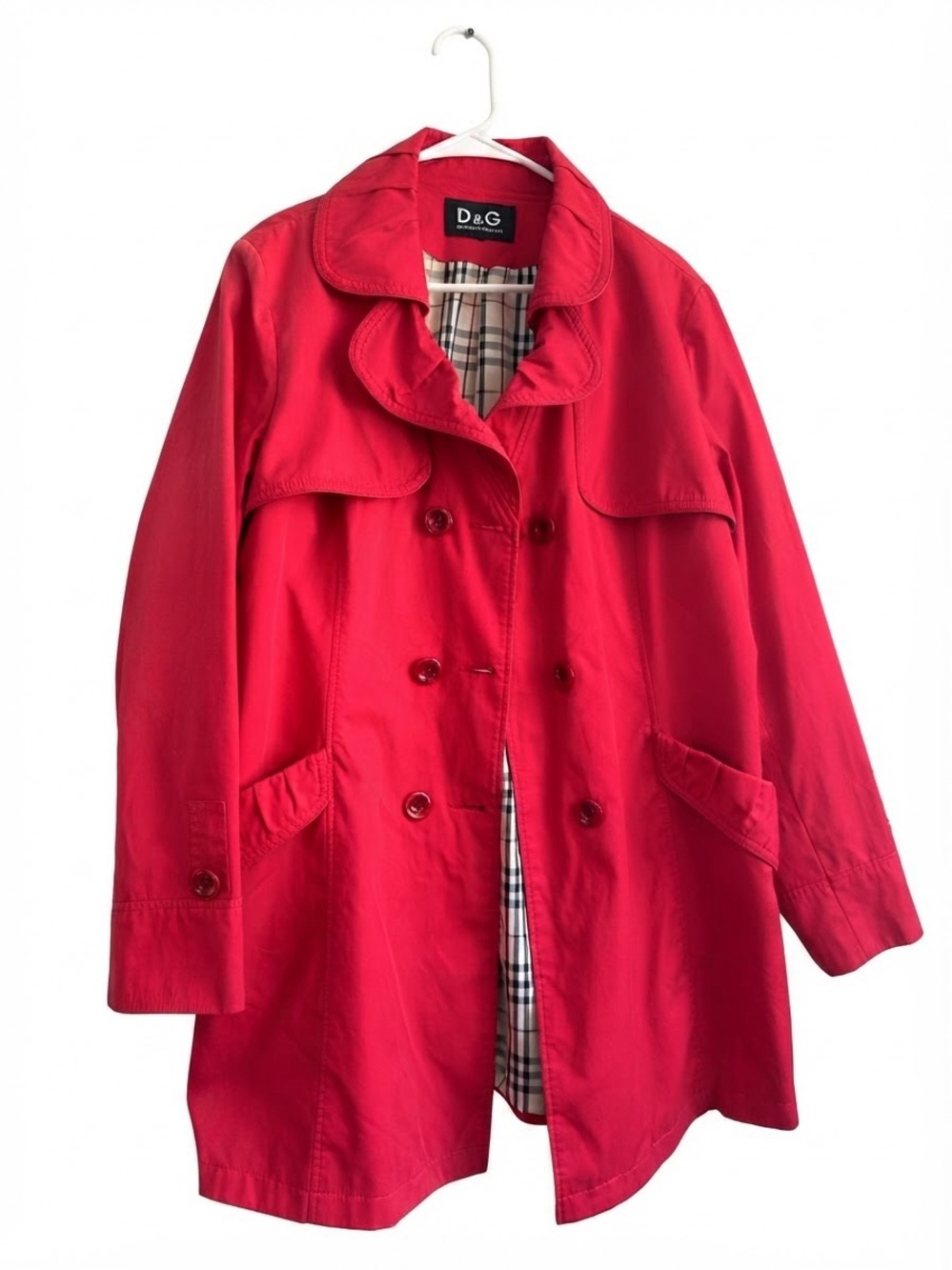 D&G Dolce & Gabbana Red Vintage Faded Double Breasted Trench Coat Size L